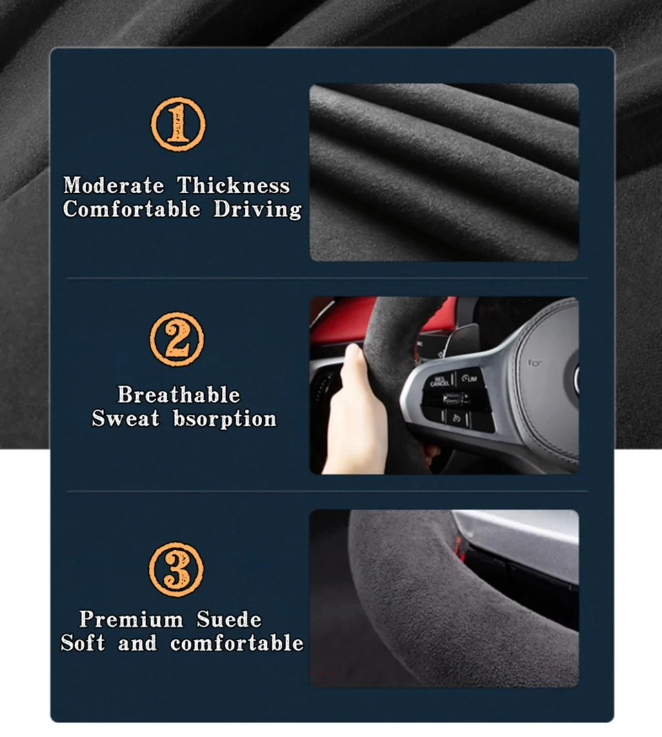 Auto Lenkrad Abdeckung Weiche Wildleder Für BMW E39 E46 325i E53 X5 Auto Innen Zubehör DIY Auto Lenkrad Abdeckung Wrap – Detail 3
