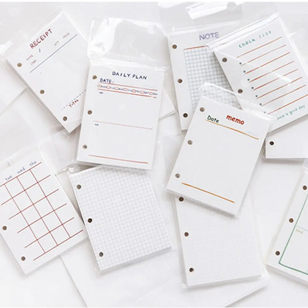 Mini cuaderno de hojas sueltas con 3 agujeros, separador de papel de recarga, Página de lista diaria, páginas internas para hacer Agenda, cuaderno interior, 60/80 hojas