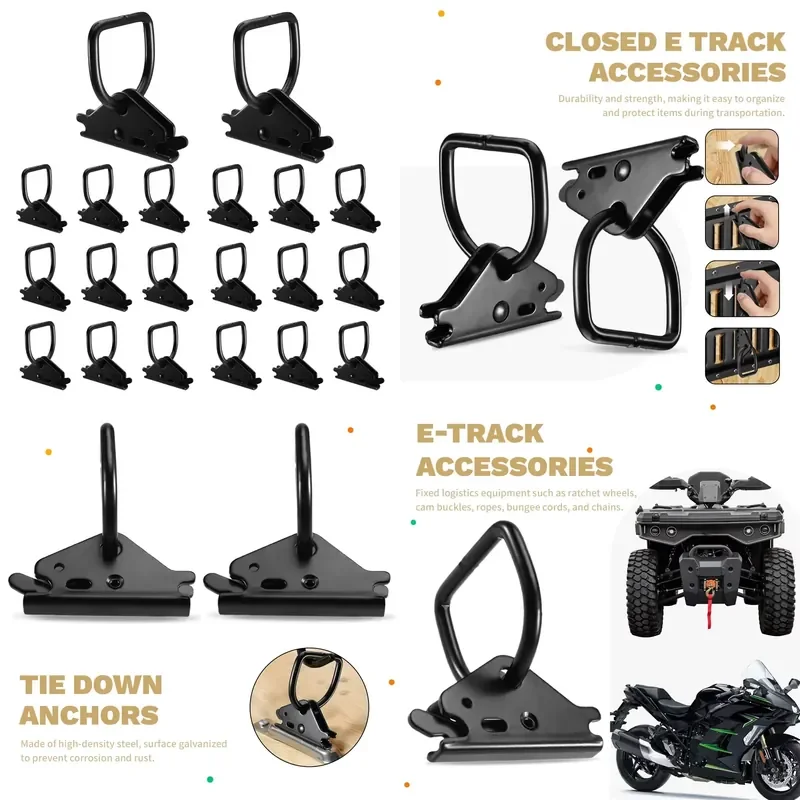 20Pcs E Track D Ring Tie Down Anchors for Trailers Pickup Trucks Motorcycles Open E Track Accessories Set