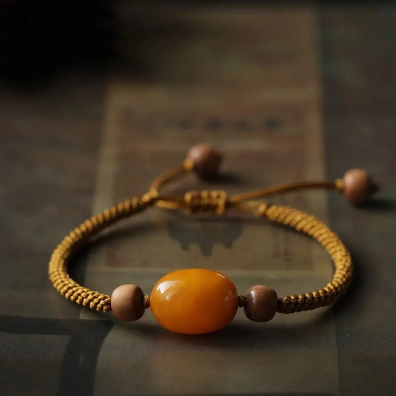 

Natural Old Amber Backflow Bracelet Artistic Retro Jujube Beads Old Sandalwood Bracelet Gift
