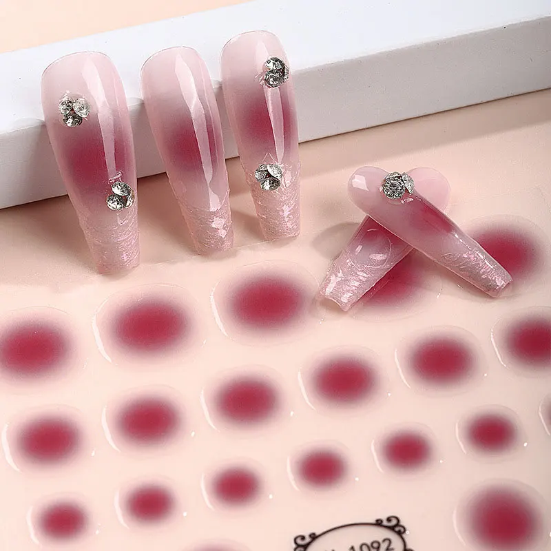 3D Jelly Red Pink Gradient Nail Sticker Blush Sliders Cute Nail Design Japanese Style Translucent Gel Polish Wraps Decal