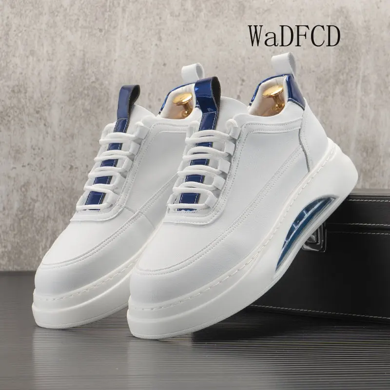 Running Sneakers Men Air Cushion White Shoes Fashion Casual Leather Breathable Height Increased Flat Platform Board Shoes