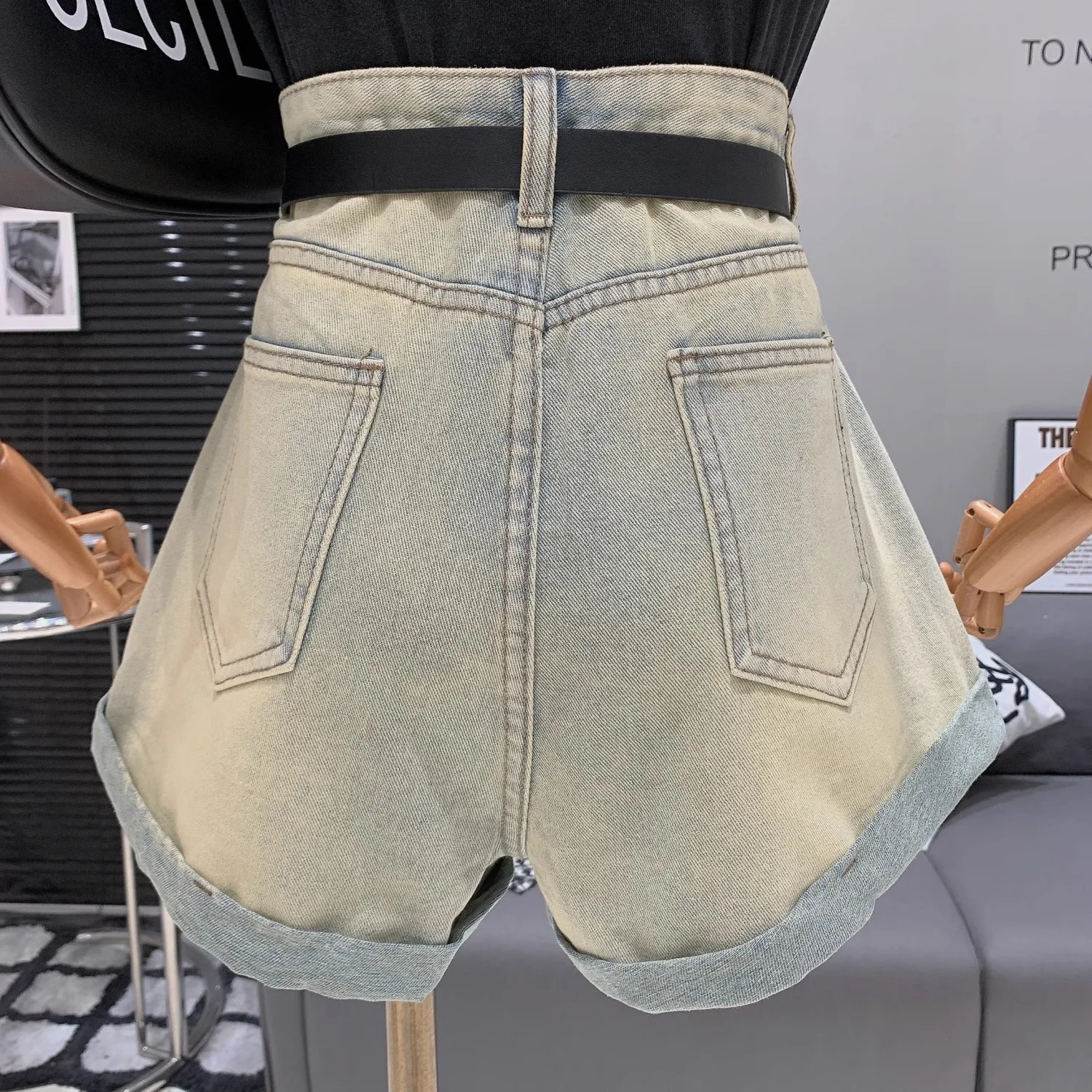 American Retro Diamond Denim Shorts Women Summer High Waist Thin Curling Wide Leg Jeans Fashion All-matched A-line Hot Shorts