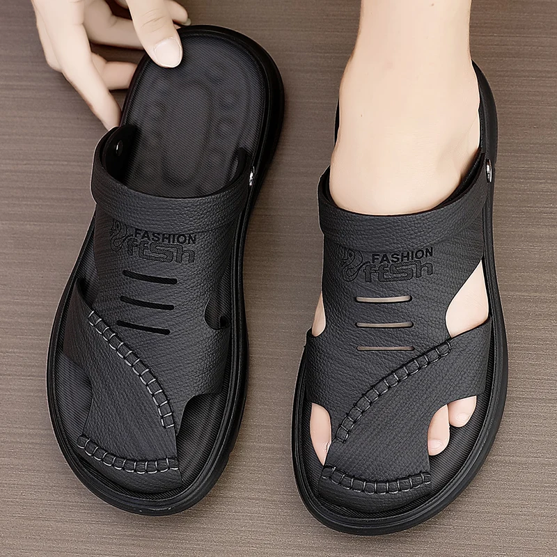 

Men's Summer Outdoor Slip-On Anti-Slip Office Driving Leather Sandals Casual Sports Two-Purpose Beach Shoes Slip-Resistant