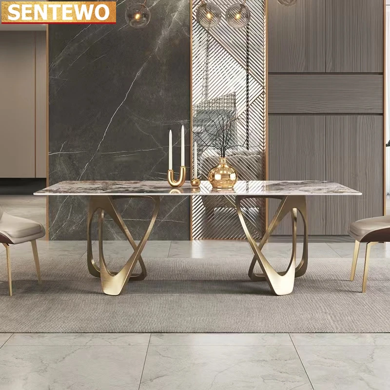 Ltalian Luxury Marble dining table dinning chairs set Metal Titanium glaze golden frame kitchen furniture restaurant marbre