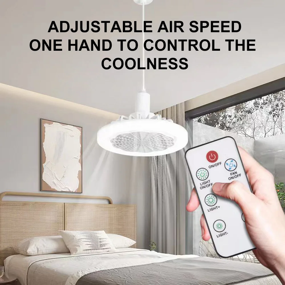 Ceiling Fan with Lighting Lamp E27 Converter Base Electric Fan with Remote Control 3 Speed Light Fan for Bedroom Living Room