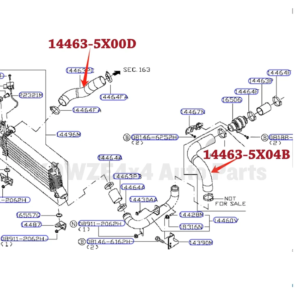 Turbo Intercooler Air Inlet Hose for Nissan Navara Pickup D40 YD25 2010- 14463-5X04B 14463-5X00B 14463-5X02B 14463-5X00D
