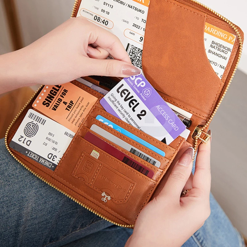 

Portable Passport Holder Long Zip Password Clip Airline Ticket Multi-functional Travel Storage Document Holder