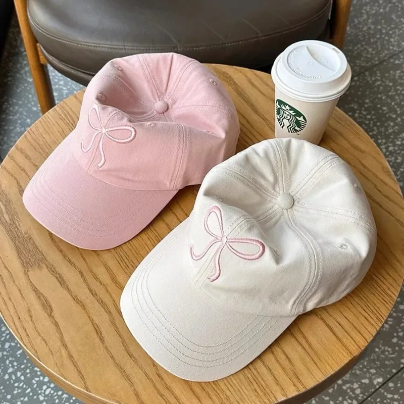 Cute Sweet Bowknot Baseball Caps for Women Solid Korean Girl Peaked Cap Outdoor Soft Adjustable Snapback Sun Visors Hat Gorras