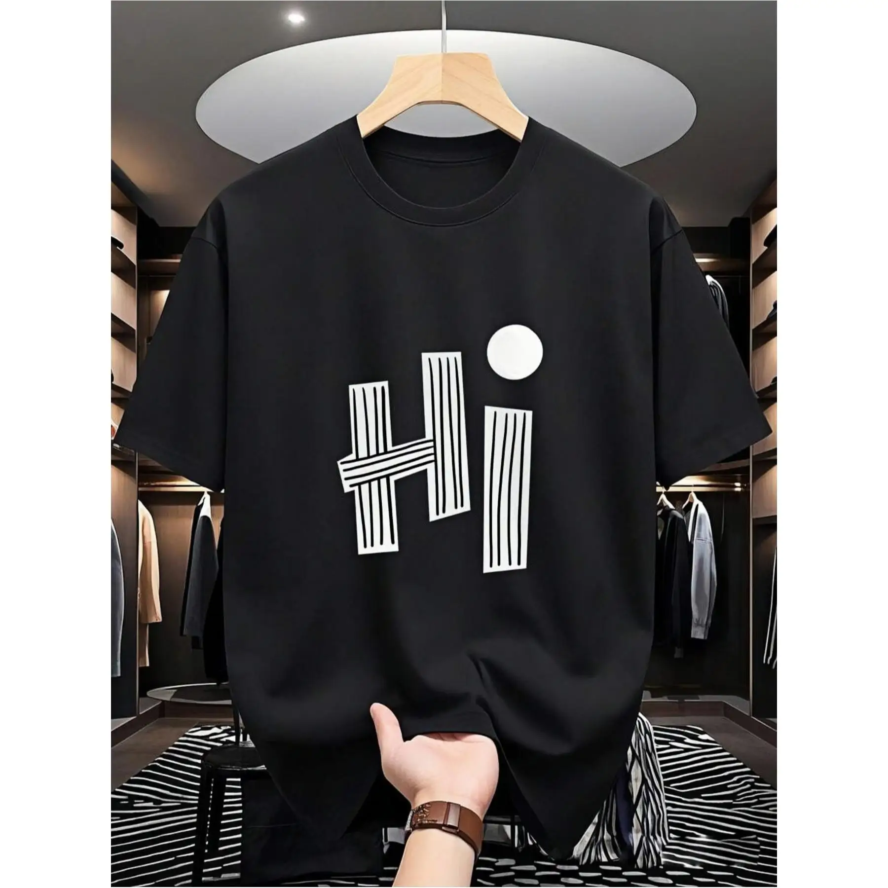 

Abstract HI T-shirt Minimalist Graphic Tee Simple Slogan Streetwear Urban Apparel Unisex Casual Loose Fit Summer Cotton Top