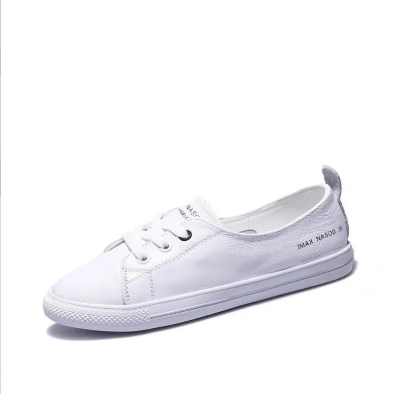 2023 New Genuine Leather Casual Sneakers for Women Plus Size Spring Summer Skate Shoes Ladies Vulcanized Shoes Little White