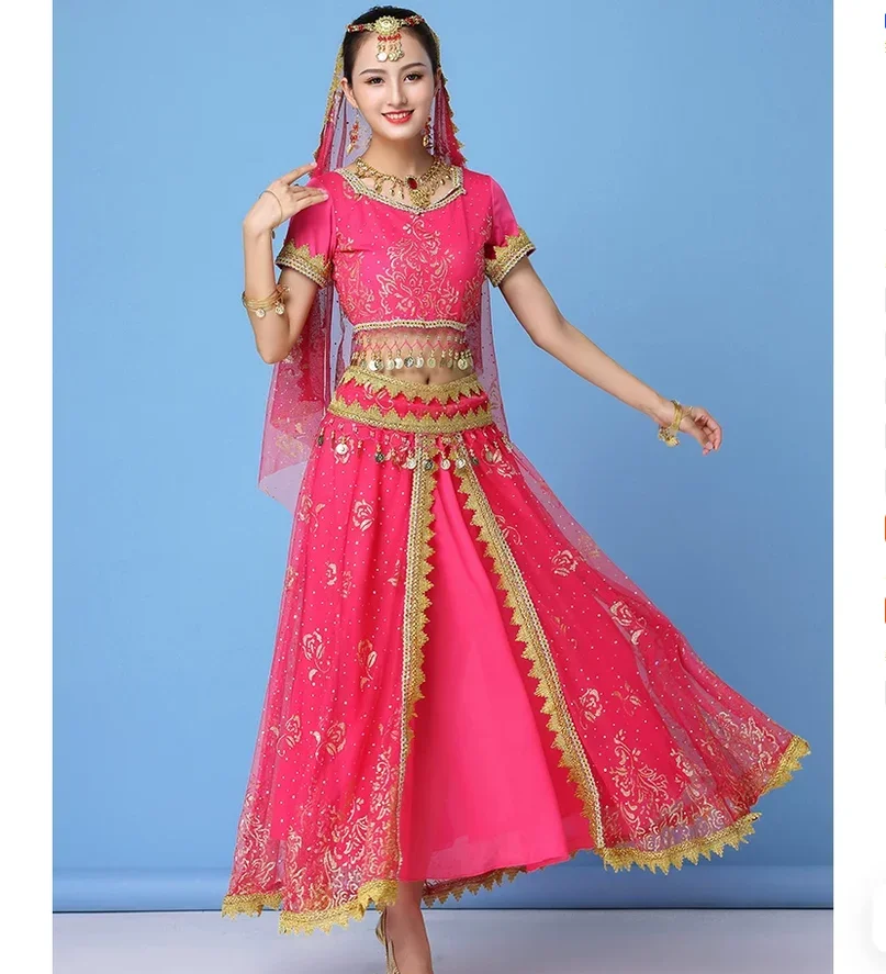 Exotic Indian dance performance costume short sleeved sari long skirt eight piece set kurti for women india indian dress women
