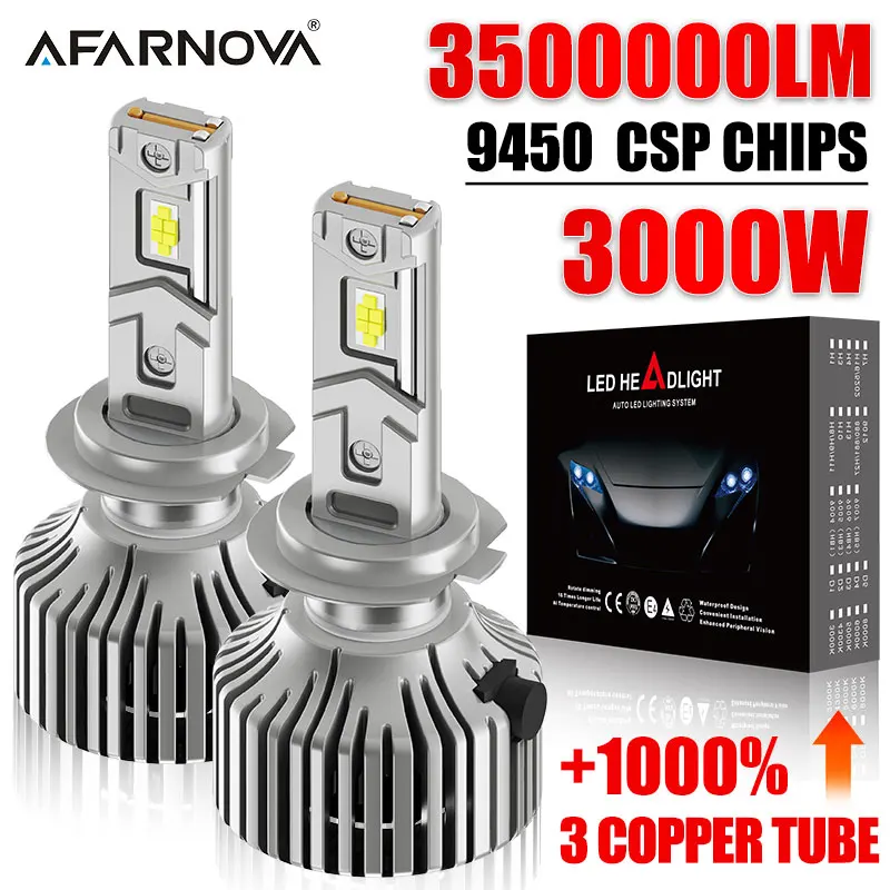 

3000W Led Headlight H7 H4 H11 Led Headlights Bulb 1000000LM 3 Copper Tube Led Lights For Car H1 H8 H9 9005 9006 12V
