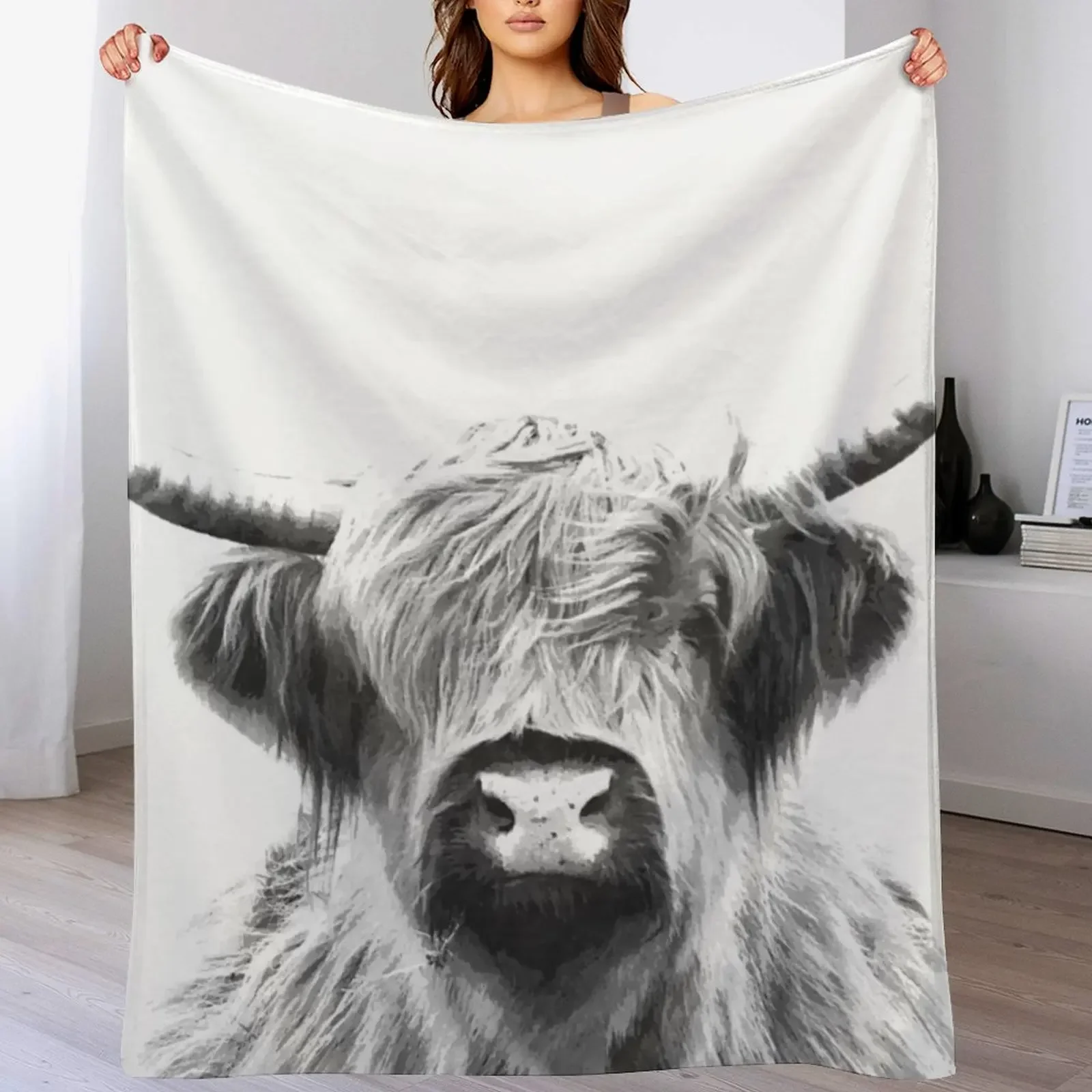 

Black and White Highland Cow Throw Blanket Loose Luxury Brand Blankets