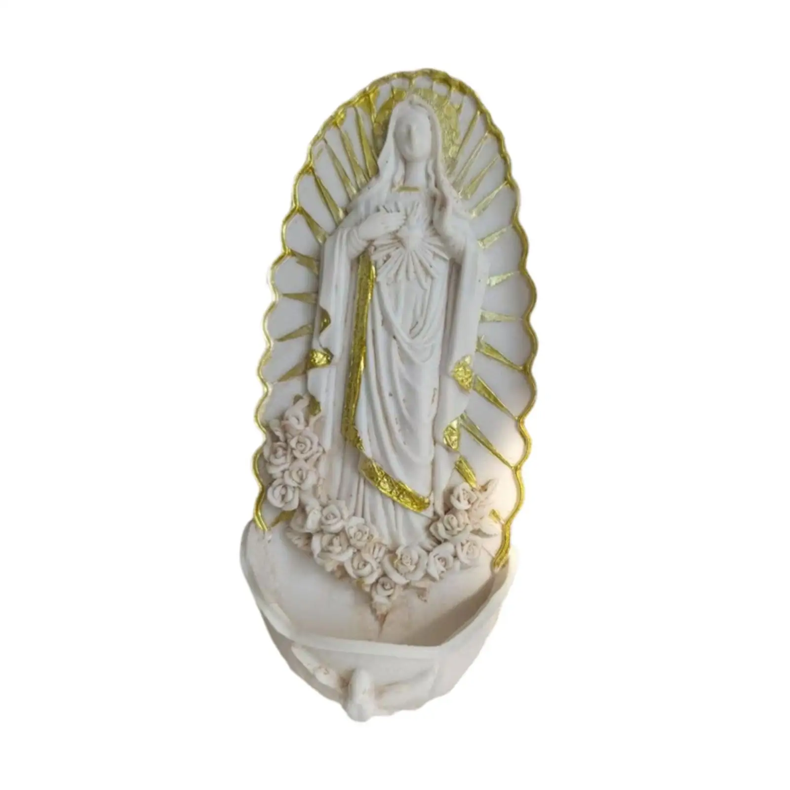 Holy Water Font Sculpture Resin Figurine Religious Christmas Decorative Gift Holy Water Dispenser for Altar Baptism Festival