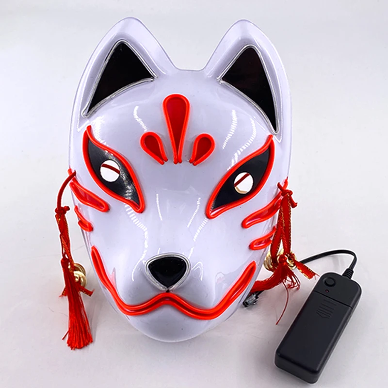 LED Painted Fox Mask Glowing Ctue Kitsune Masks Cute Red Fox Costume Props Japanese Mask For Women Girls Red Animal Mask