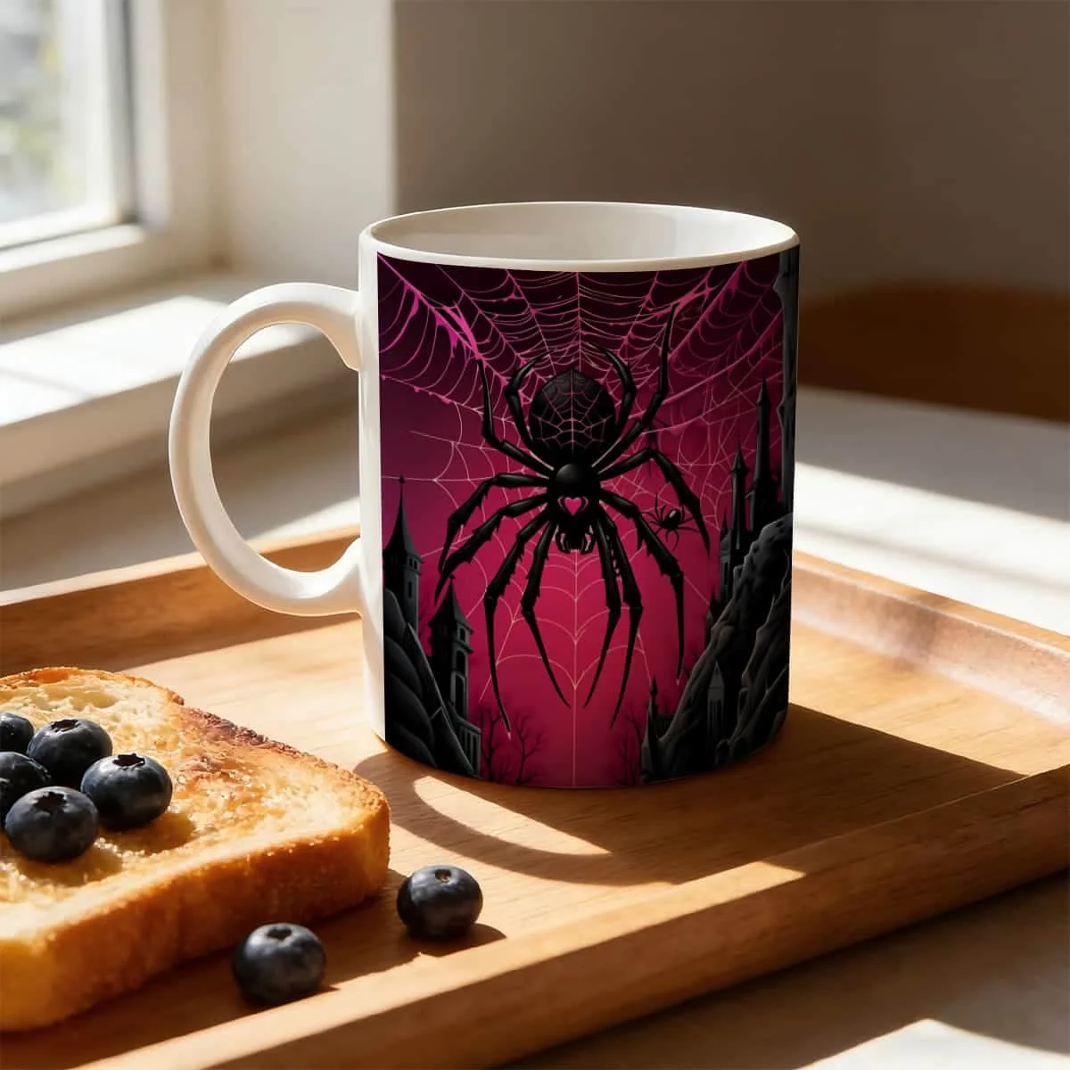 1pc Gothic Spider Coffee Mug with Large Eyes & Teeth Spider Face & Purple Web Design - Spooky Suitable for Home & Office Use, Themed Gift for Horror Fans, Hot Drink Cup for and, Year-Round Gothic Tableware