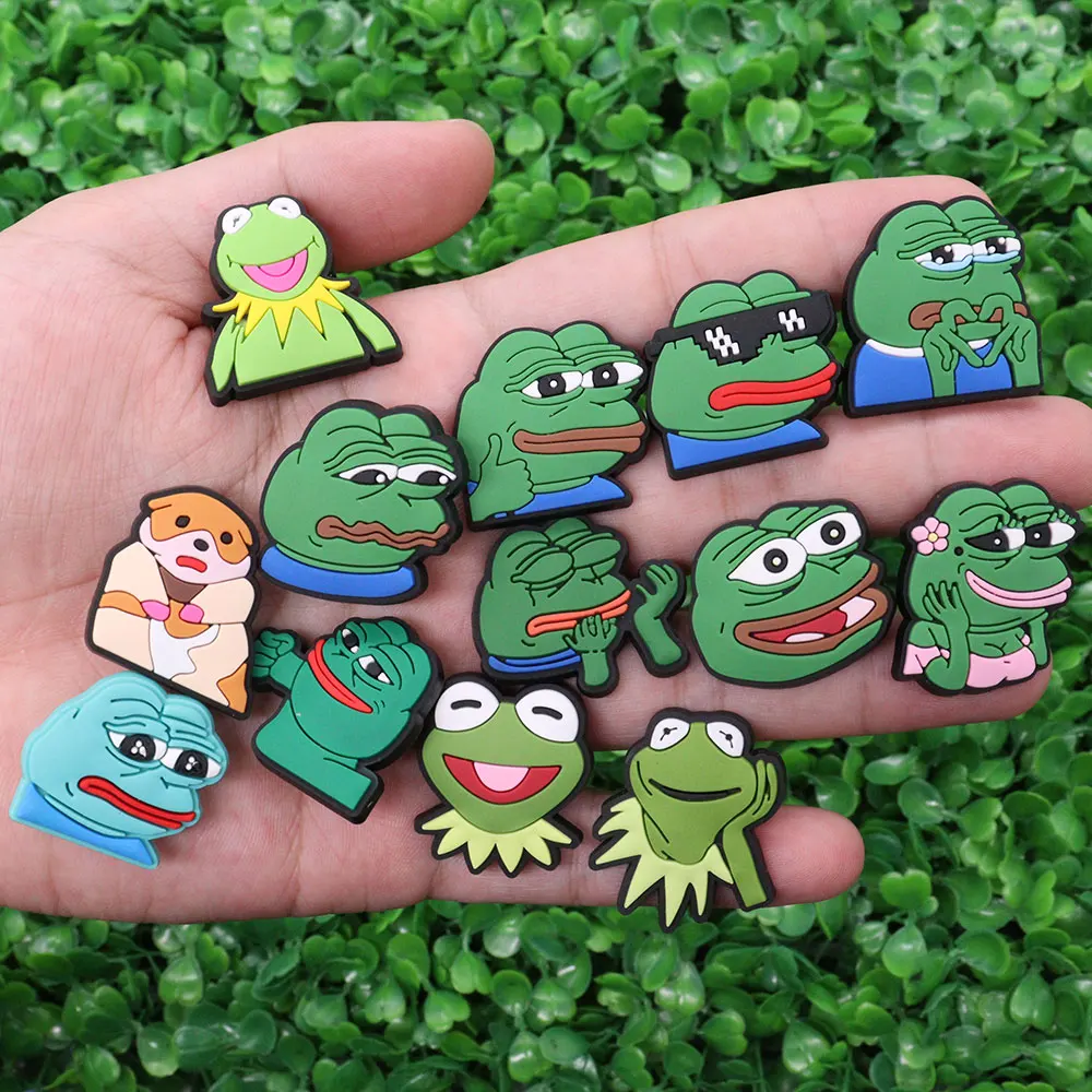 13PCS Sad Frog Funny PVC Children Shoe Charms Decorations DIY Shoes Buckle Accessories Fit Woman Kids Party Gift