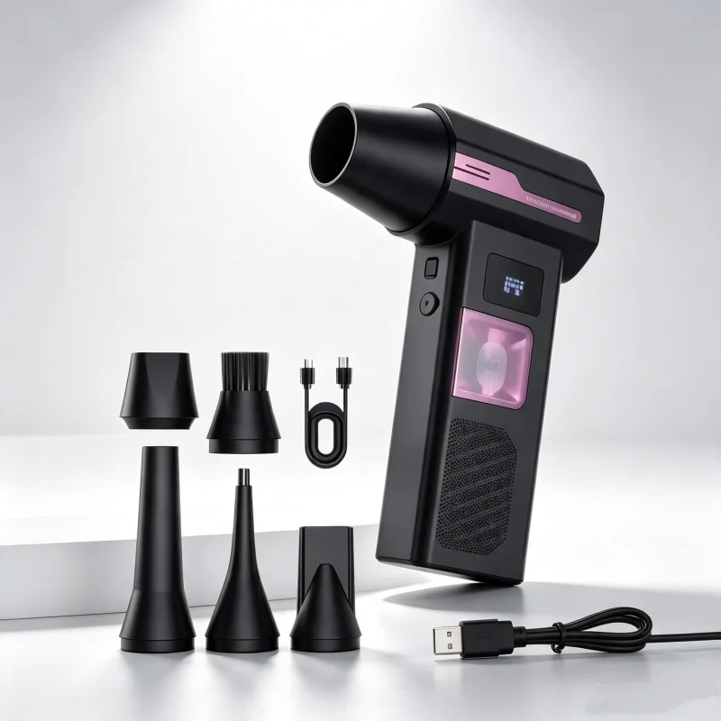 Handheld Turbo Jet Fan 110000RPM Brushless Air Blower Type-C Rechargeable Dust Blower with 6 Nozzles LED Screen for Car Keyboard