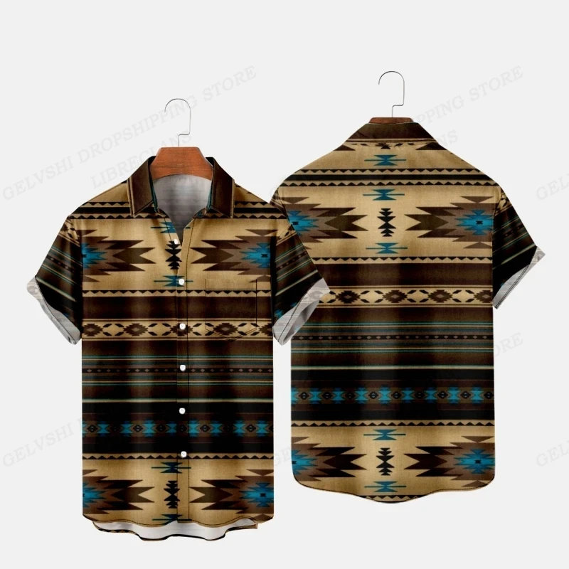 Vintage Hawaiiaanse Shirts Heren Mode Korte Mouwen Hawaiiaanse Shirts Heren Blouses Enkele Rij Rij Revers Camisa Heren Kleding Etnische