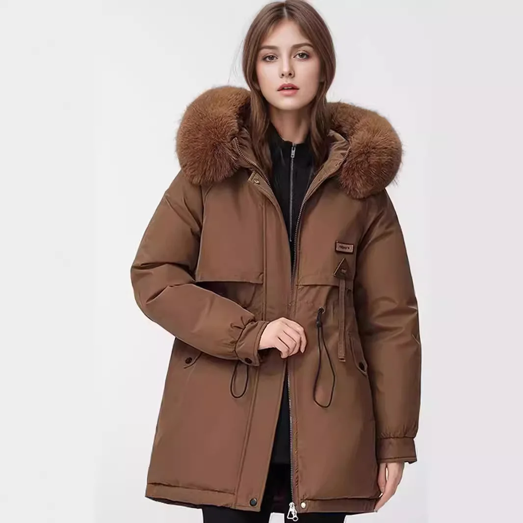 Parka invernale da donna 2024 nuovo collo di pelliccia femminile addensare giacca di cotone caldo giacca da donna con coulisse in vita abbigliamento