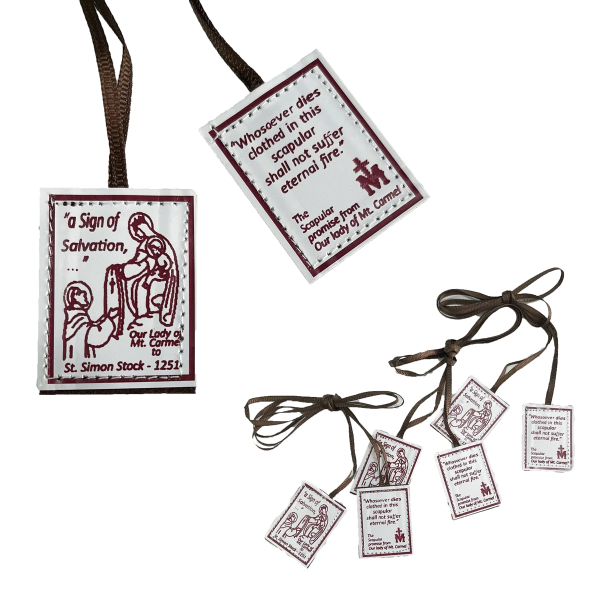 12Pcs Catholic Scapular Red Letter  Scapular Of Our Lady Of Mount Devotional Garment Catholic Necklace for Women