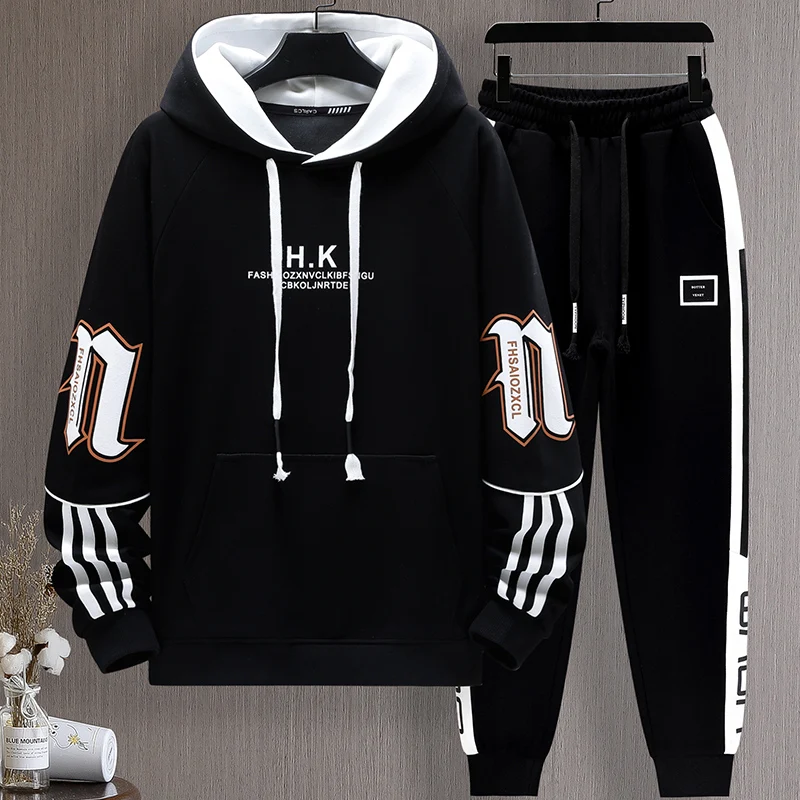 Casual 2024 Spring Autumn Men\'s Sets Cotton Hoodies & Pants Two Piece Tracksuits Outwear Hooded Pullover Sweatshirts+Jogger Suit