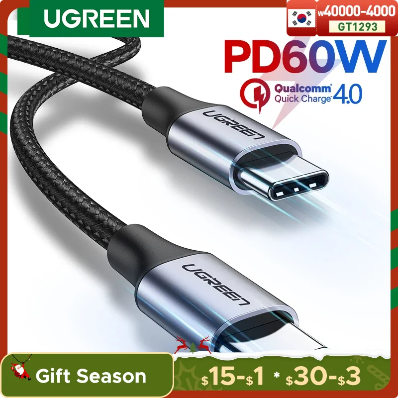 UGREEN-Cable USB tipo C para Macbook, iPad, Samsung, Xiaomi, PD, carga rápida 3A, 60W, 100W