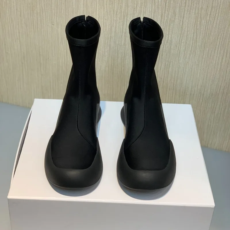 Imported Silk Surface Comfortable Simple Small Round Toe Classic Thick-soled Boots Platform Shoes