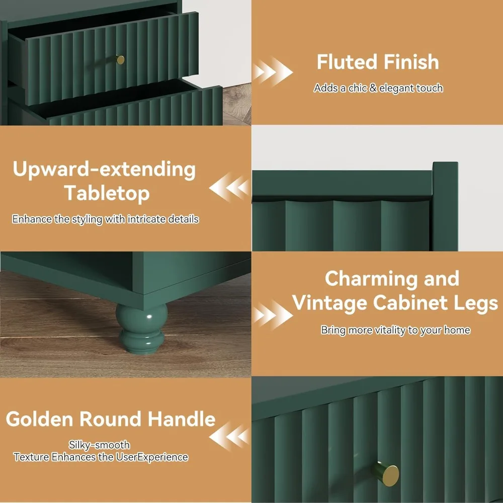 زوج من طاولات الليل الخضراء الحديثة: طاولة نهاية مخددة مع رف مفتوح ومنضدة بدرجين لغرفة النوم