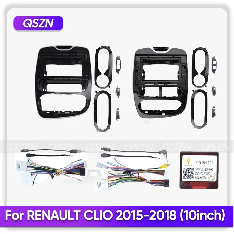 QSZN 10inch For RENAULT CLIO 2015-2018 Car Fascia Frame Adapter Stereo Panel Cover 16PIN 2 DIN Harness Wire Canbus Power Cable