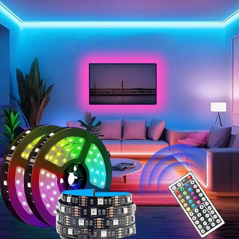 

DC 5V RGB USB светодиодный светильник 1-40 метров светодиодные ленты с изменением пульта дистанционного управления 44-клавишное управление для ТВ-экрана спальни игровой комнаты дома