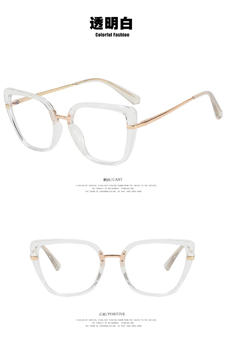 Cat Eye Anti Blue Light Myopia Glasses Classical Optical Glasses Women Metal Temple Customized Brand Design Prescription Glasses