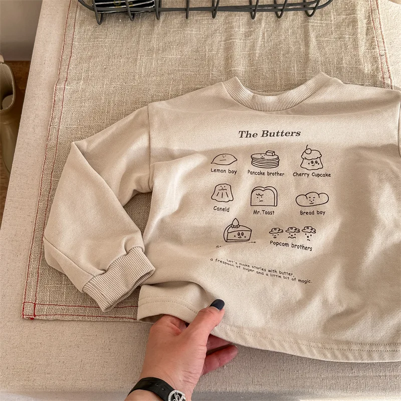 2024 Autumn New Children Clothes Boy Girl Cartoon Long Sleeve Tops Baby Letter Print Sweatshirt Loose Kid Cotton Pullover Shirt