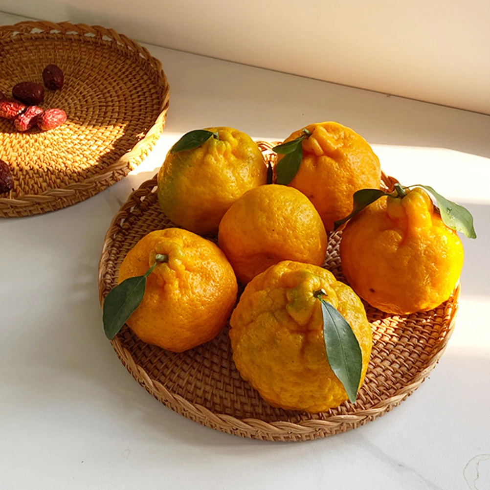 

Rattan Fruit Plate Snack Tray 27cm Woven Basket Kitchen Storage Bread Holder Home Decor Rustic Style Kitchen Basket Storage