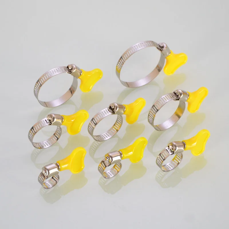 2~10Pcs 8~44mm Adjustable Yellow Plastic Handle Hand Twist Hose Clamps Worm Driving High-Quality Zinc Alloy Pipe Clips For Tube