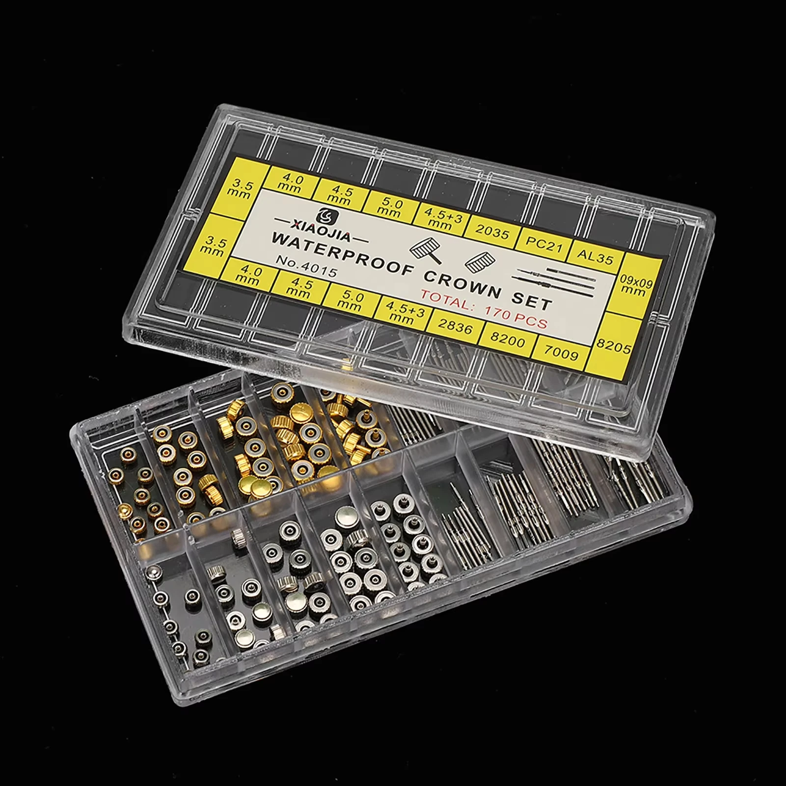 Watch Repairing Replacement Tool Kit - Cased Stem & Crown Movement Watch Stem Extender Crowns Set with Box for Watch Accessories