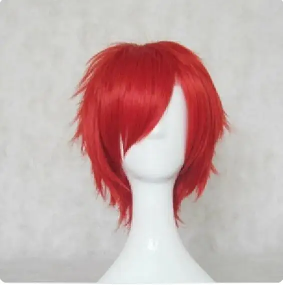 Men Blue Cosplay Wig Layered Short Straight Synthetic Hair Wigs for Young People