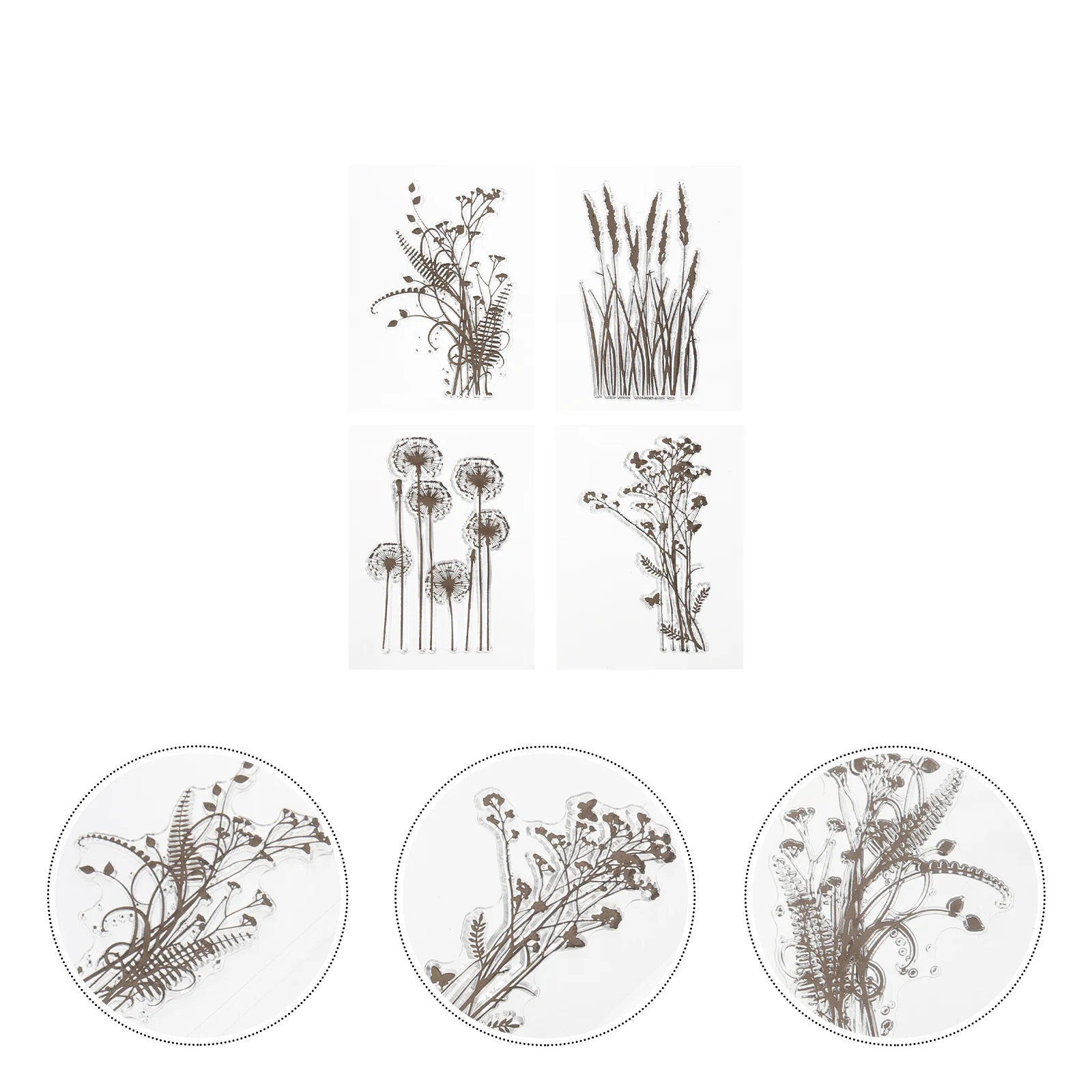 

4 Pcs Transparent Stamp Decor Clear Stamps DIY Wooden Plant Pattern Decorative Patterns for Crafts