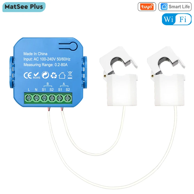 Tuya Smart Life Wifi Medidor de Energia Bidirecional Canais com 80a Clamp App Monitor Solar Exportação e Importação de Energia ac 100v 240v