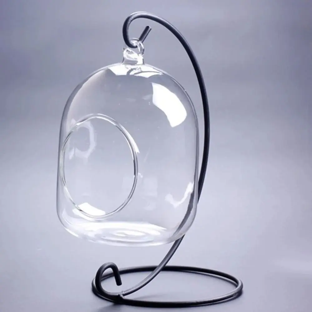Candle Holder Iron Art Glass Ball Hanging Stand Retro Portable Iron Display Stand 23-33cm Flower Stand Candle
