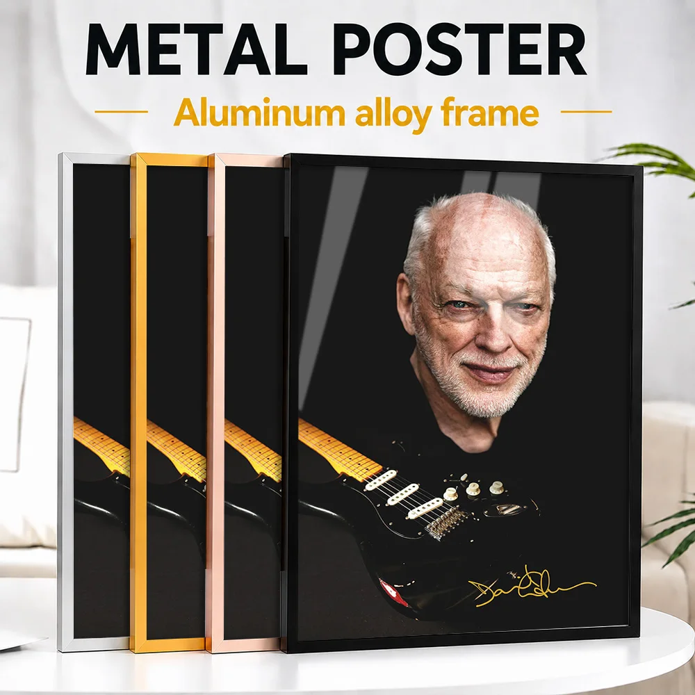 David Gilmour With Guitar Framed Metal Print Customized Recording Tribute Wall Art For Vinyl Collectors Decorating Music Room