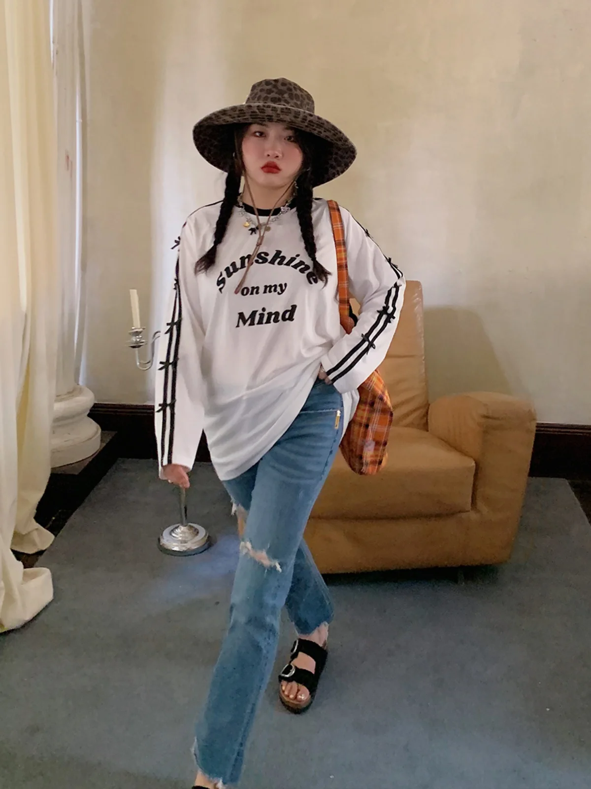 

Dazi Women's Long Sve T-irt Letter Knot Sunscreen Faionable Loose Top Cotton Polyester Spring Commute Sle