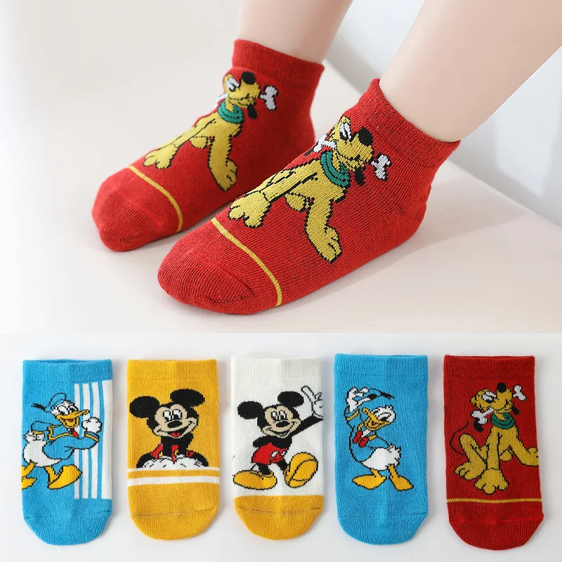 5 Pairs Disney Kids Short Socks Cartoon Cute Children\'s Cotton Boy\'s Socks Mickey Mouse Girl\'s Socks Summer Soft Breathable Sock