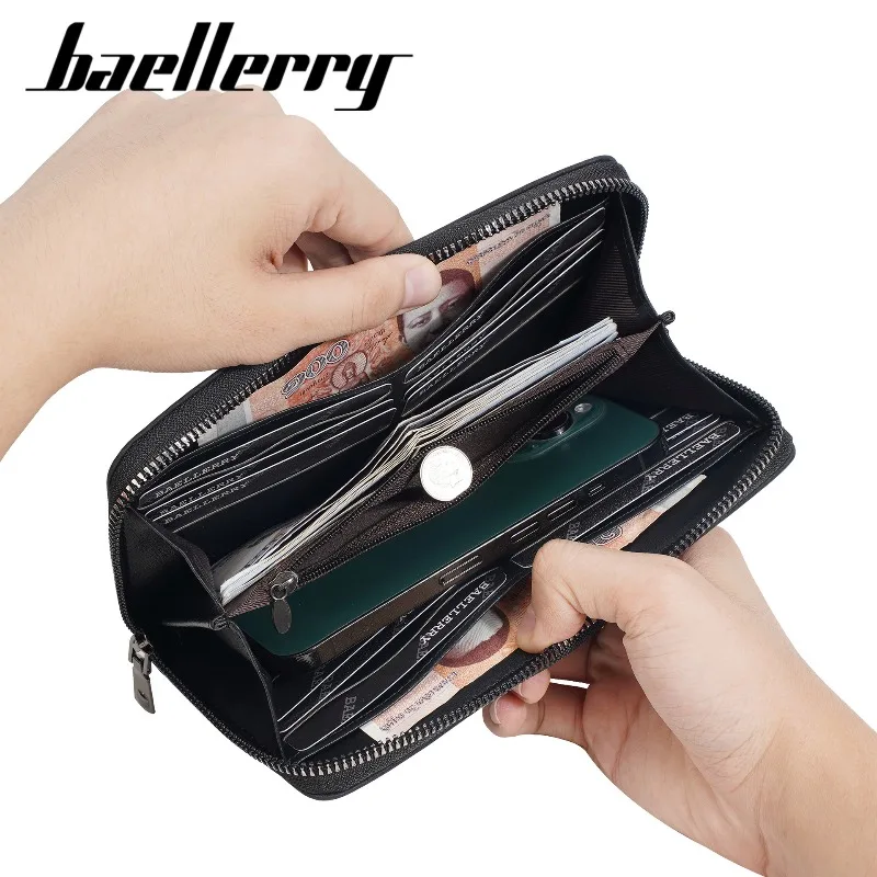 Baellerry Men's Long Wallet Zipper Multi-Card Slots Large Capacity for Phone Coins Case Holder Male Clutch Style Wallets
