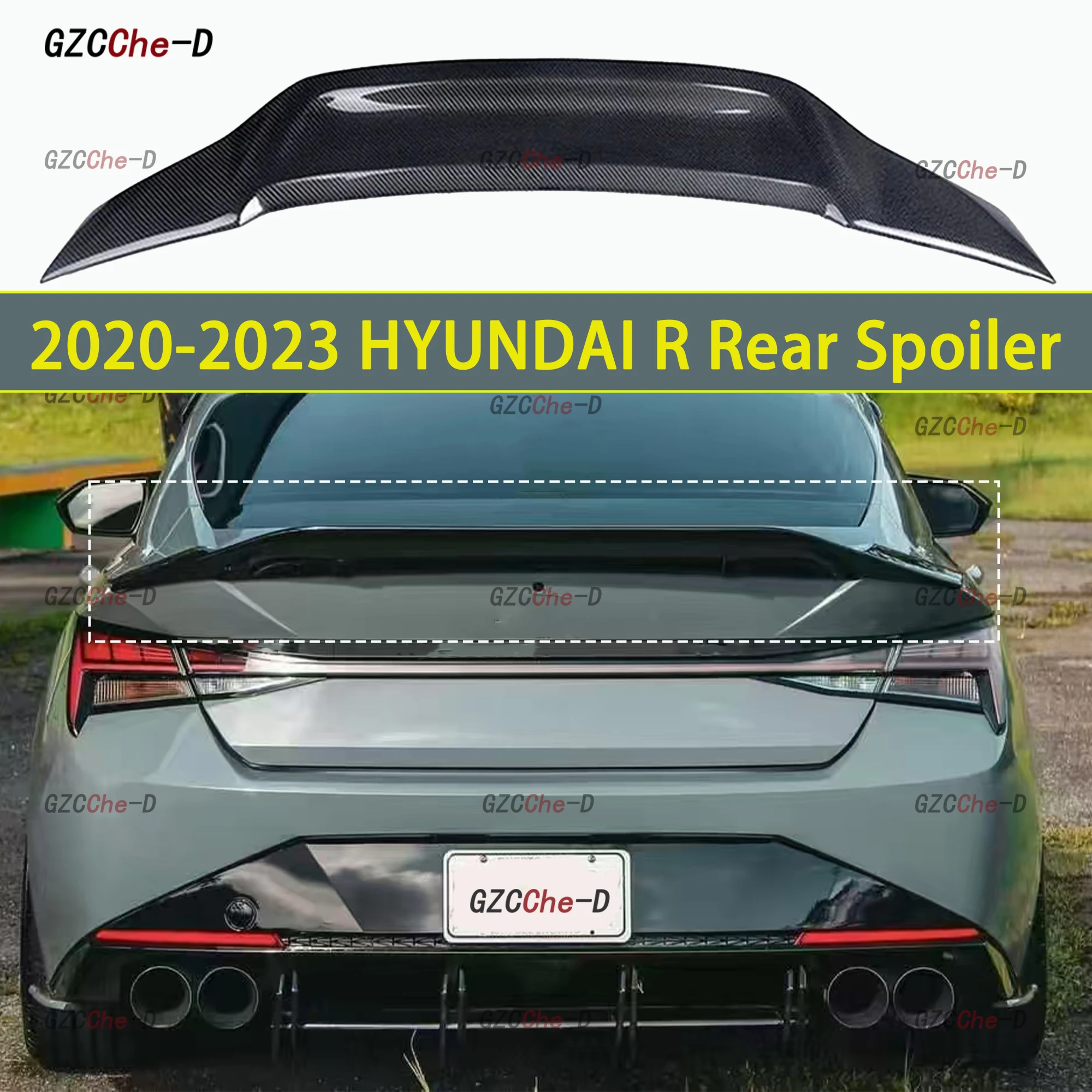 For Hyundai Elantra CN7 2020 2021 2022 2023 R-type genuine carbon fiber car trunk lid spoiler accessories body decoration kit