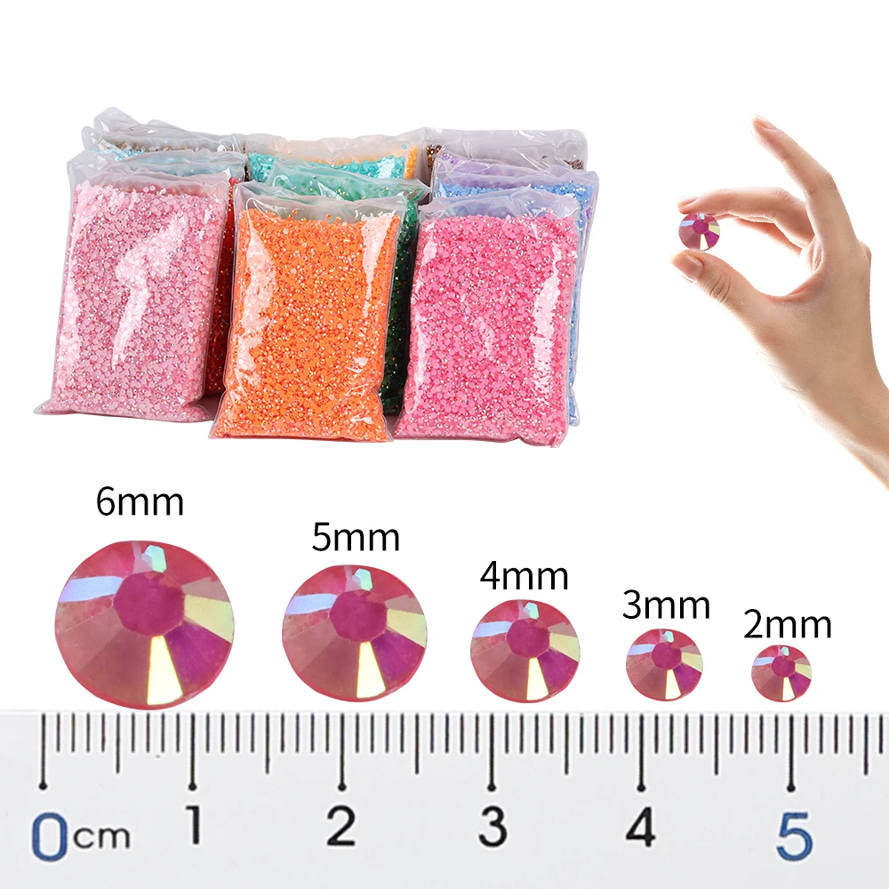 Wholesale Bulk Resin Rhinestone Jelly Color AB 2mm,3mm,4mm,5mm,6mm Facets FlatBack Nail Art Garment Decoration