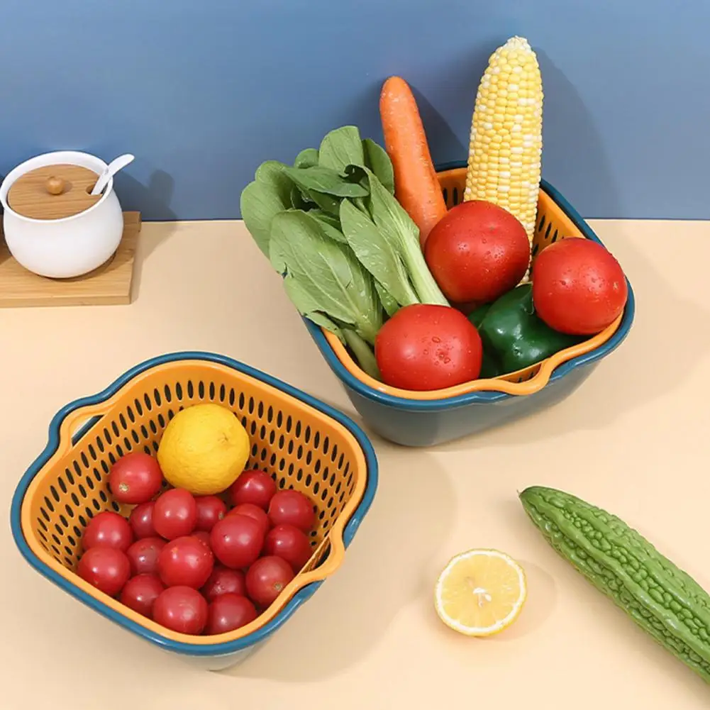 Kitchen Strainer Bowl Double Layer Diversion Mouth Drain Basket Vegetable Colander Fruit Washing Storage Basket Washing Strainer