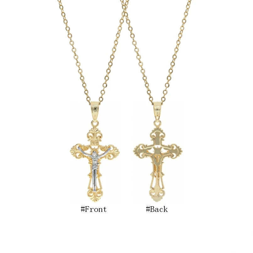 

Chain Necklace Copper Gold Color Jesus Christian Cross Crisscross 18+2inch Jewelry Special Gift