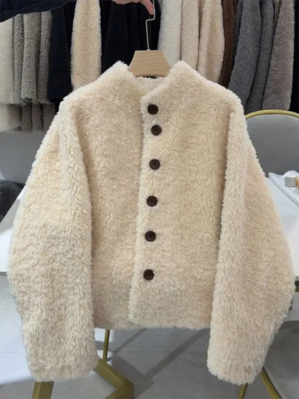 Thiened Jaet de piel de cordero para mujer, cortavientos ligero de lujo, abrigo largo de tubo recto, cálido y Faion